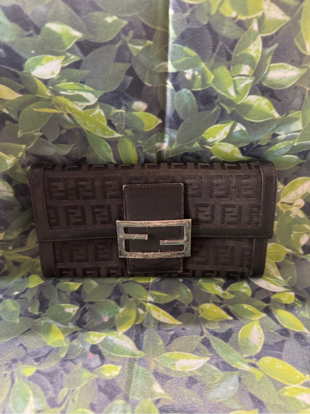 Fendi Brown FF Logo Continental Wallet with Silver Buckle
